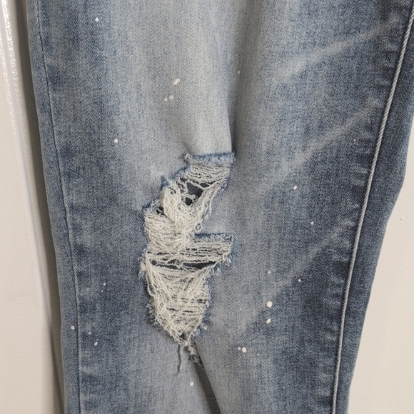 PacSun Stacked Skinny Jeans Medium Wash Distressed w Paint Splatter Men's 32x34 - Picture 5 of 14